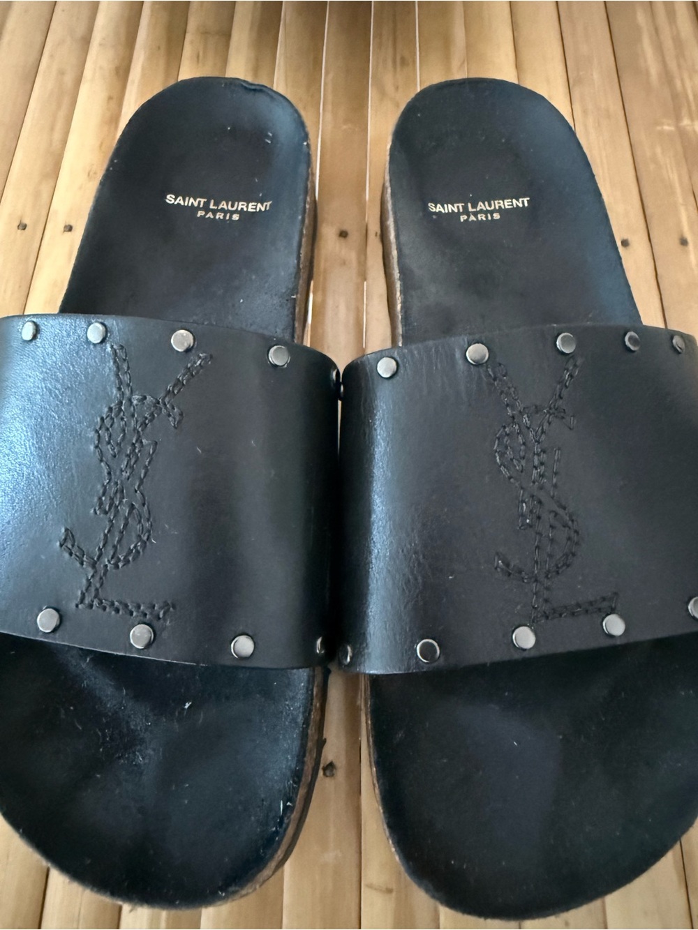 Saint Laurent Black Leather Stud Slide Sandals - Picture 4 of 5